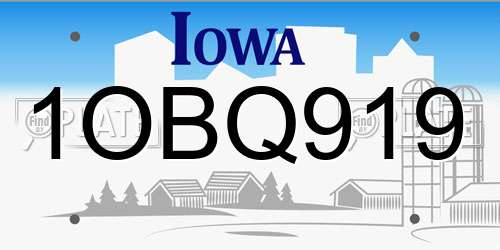 1OBQ919 Iowa License Plate