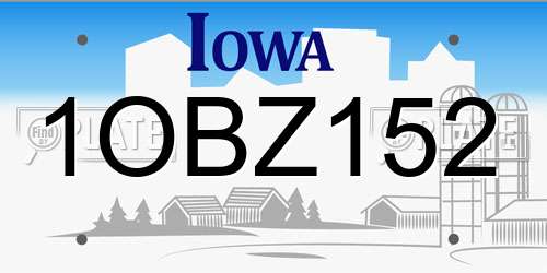 1OBZ152 Iowa License Plate