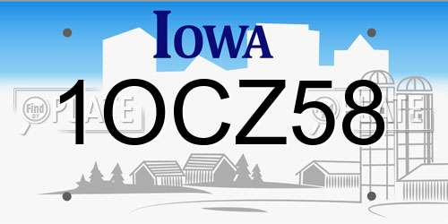 1OCZ58 Iowa License Plate