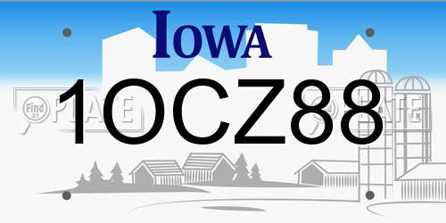 1OCZ88 Iowa License Plate