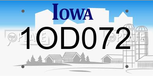 1OD072 Iowa License Plate