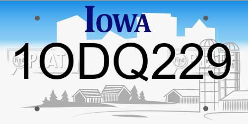 1ODQ229 Iowa License Plate