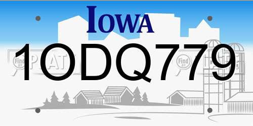1ODQ779 Iowa License Plate