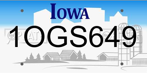 1OGS649 Iowa License Plate