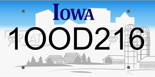 1OOD216 Iowa License Plate