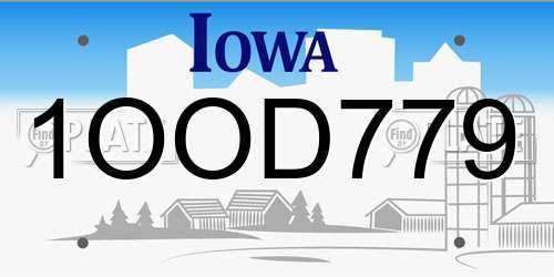 1OOD779 Iowa License Plate