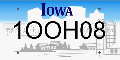 1OOH08 Iowa License Plate