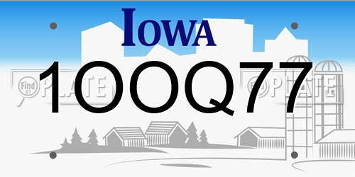 1OOQ77 Iowa License Plate