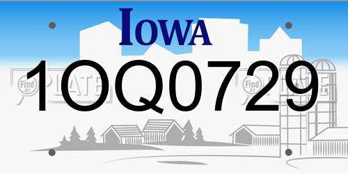1OQ0729 Iowa License Plate