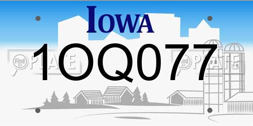 1OQ077 Iowa License Plate