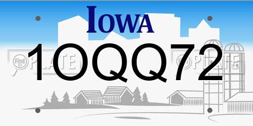 1OQQ72 Iowa License Plate