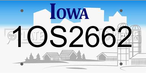 1OS2662 Iowa License Plate