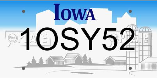 1OSY52 Iowa License Plate