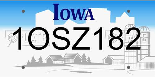 1OSZ182 Iowa License Plate