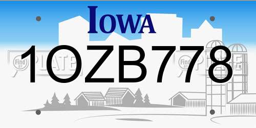 1OZB778 Iowa License Plate