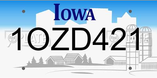 1OZD421 Iowa License Plate