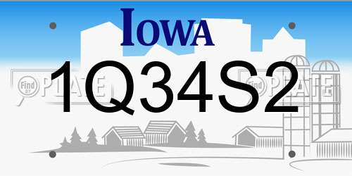 1Q34S2 Iowa License Plate