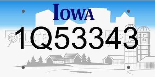 1Q53343 Iowa License Plate