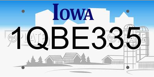 1QBE335 Iowa License Plate
