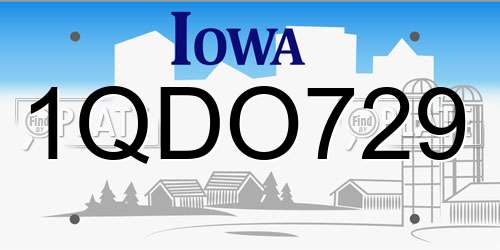 1QDO729 Iowa License Plate