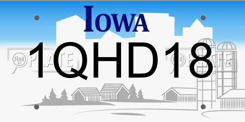 1QHD18 Iowa License Plate