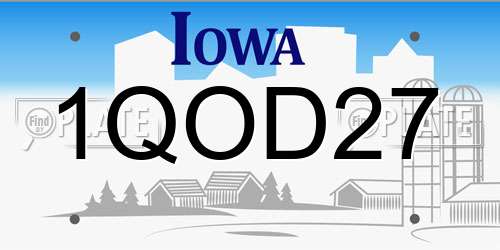 1QOD27 Iowa License Plate