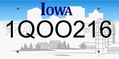 1QOO216 Iowa License Plate