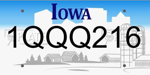 1QQQ216 Iowa License Plate