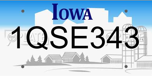 1QSE343 Iowa License Plate