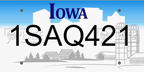 1SAQ421 Iowa License Plate
