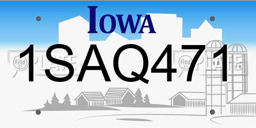 1SAQ471 Iowa License Plate