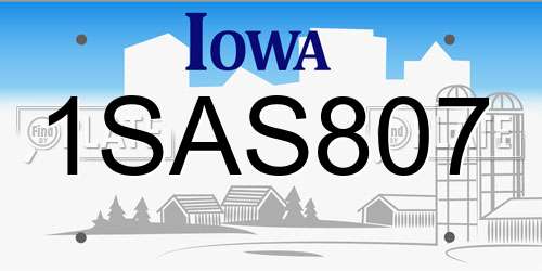 1SAS807 Iowa License Plate