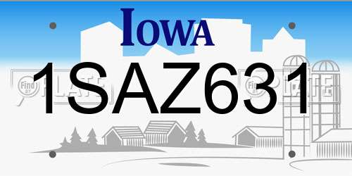 1SAZ631 Iowa License Plate