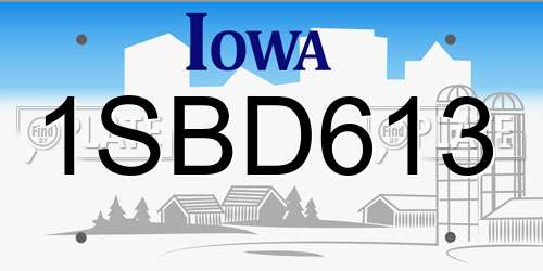 1SBD613 Iowa License Plate
