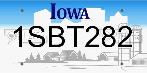 1SBT282 Iowa License Plate