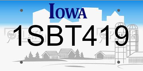 1SBT419 Iowa License Plate