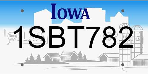 1SBT782 Iowa License Plate