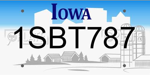 1SBT787 Iowa License Plate