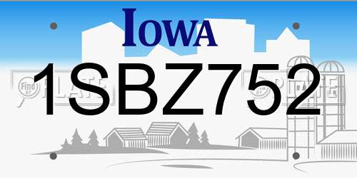 1SBZ752 Iowa License Plate