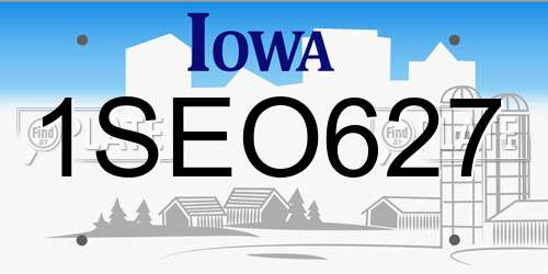 1SEO627 Iowa License Plate