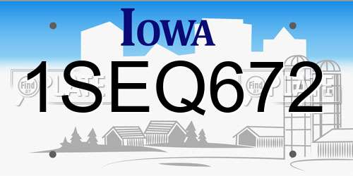 1SEQ672 Iowa License Plate