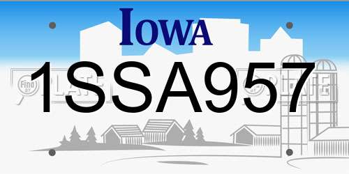 1SSA957 Iowa License Plate