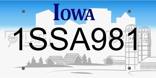 1SSA981 Iowa License Plate