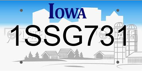 1SSG731 Iowa License Plate