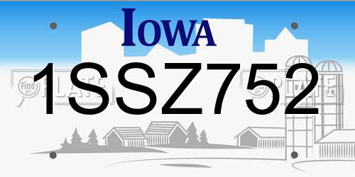 1SSZ752 Iowa License Plate