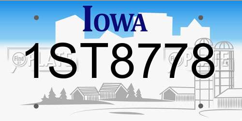 1ST8778 Iowa License Plate