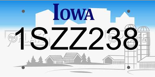 1SZZ238 Iowa License Plate