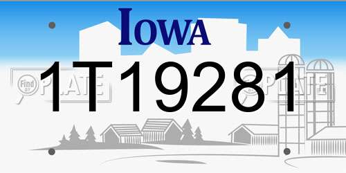 1T19281 Iowa License Plate