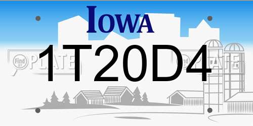 1T20D4 Iowa License Plate