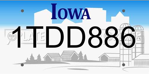1TDD886 Iowa License Plate